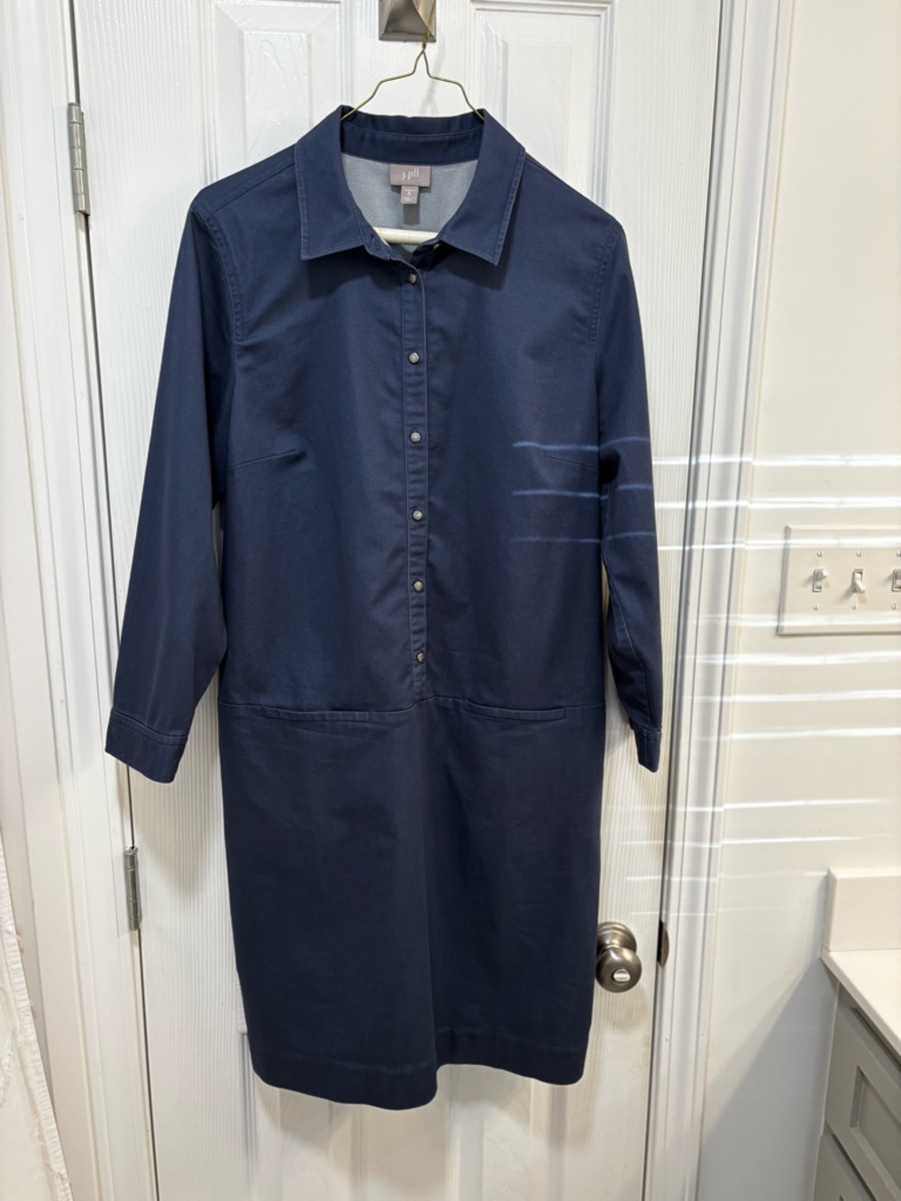 J. Jill Navy Button-Front Midi Shirt Dress